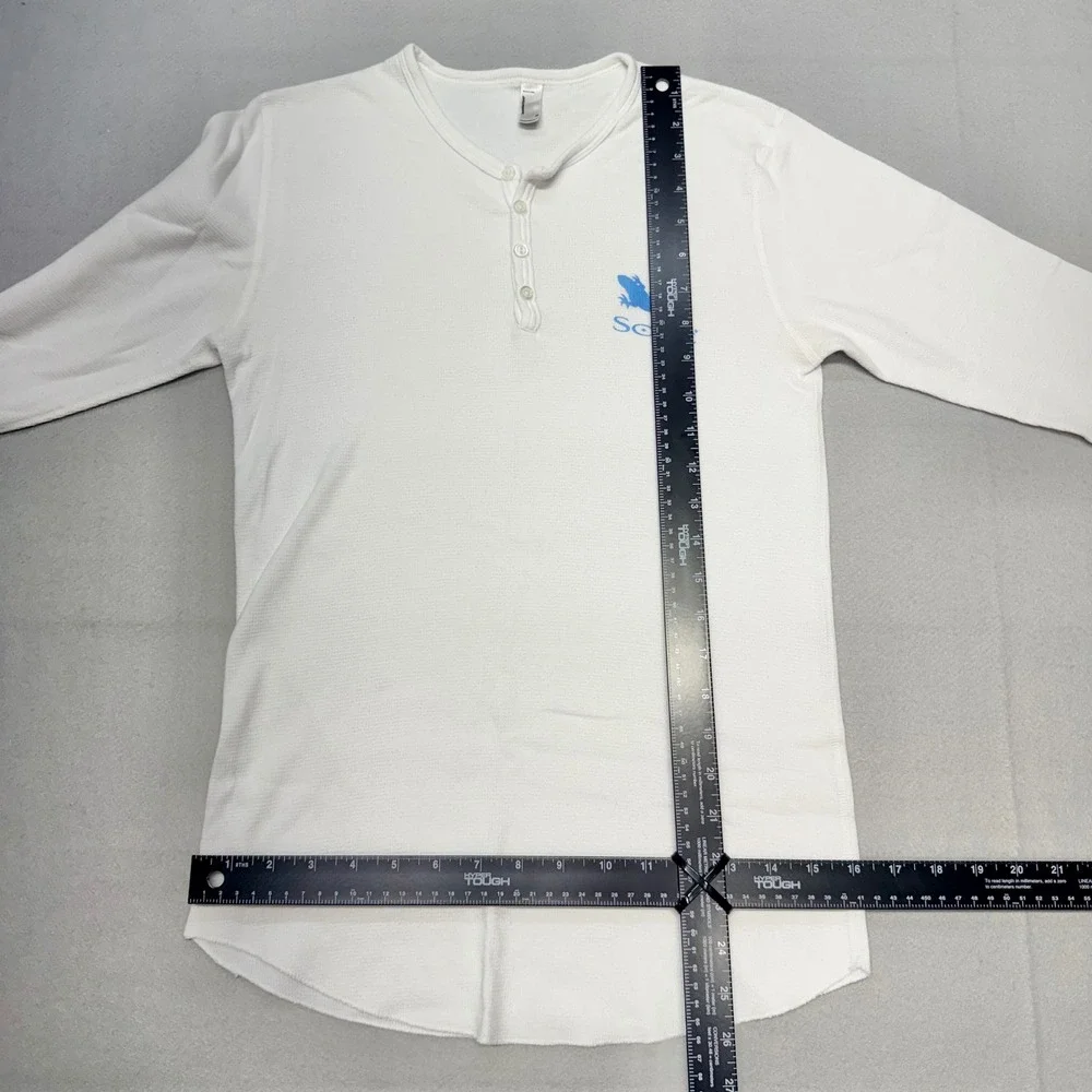 SoBe American Apparel Henley Mens Shirt Medium White Waffle Knit USA VTG